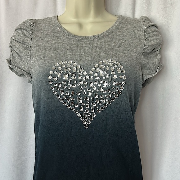 INC International Concepts Grey/Blue Ombré Heart Short Sleeve Shirt **Size S** - Picture 3 of 4